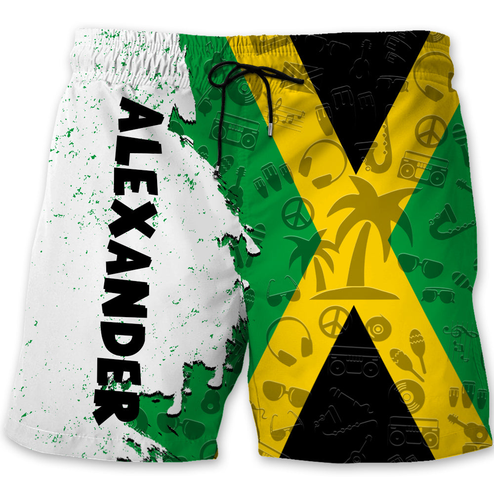 Jamaica Half Flag With Grunge Brush Men's Personalized Beach Shorts