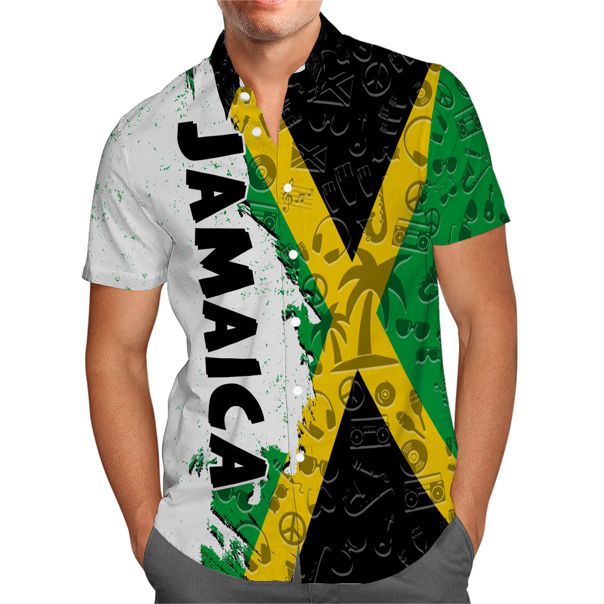 Jamaica Hawaiian Shirt With A Half Flag And Symbols