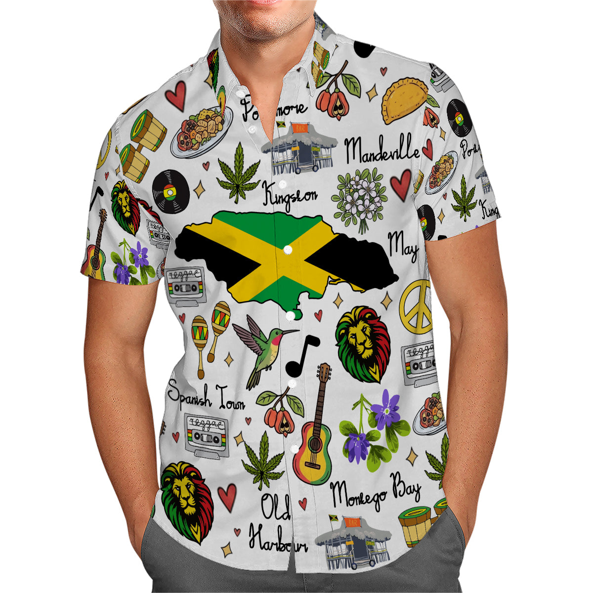 Jamaica Hawaiian Shirt with Cultural Doodle Icons
