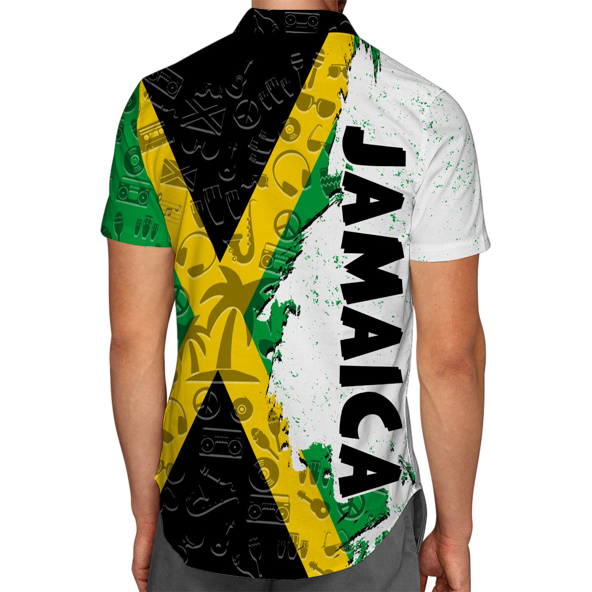 Jamaica Hawaiian Shirt With A Half Flag And Symbols