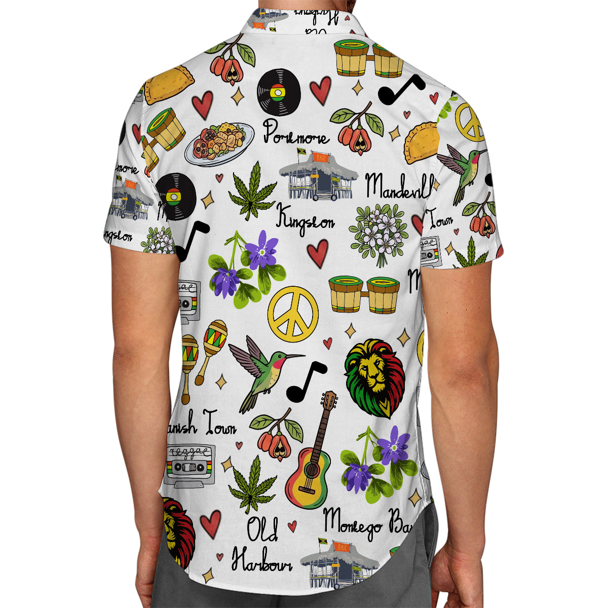 Jamaica Hawaiian Shirt with Cultural Doodle Icons