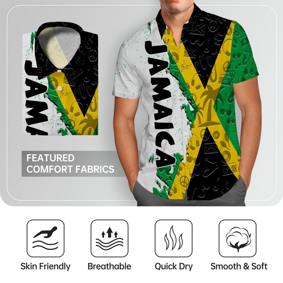 Jamaica Hawaiian Shirt With A Half Flag And Symbols