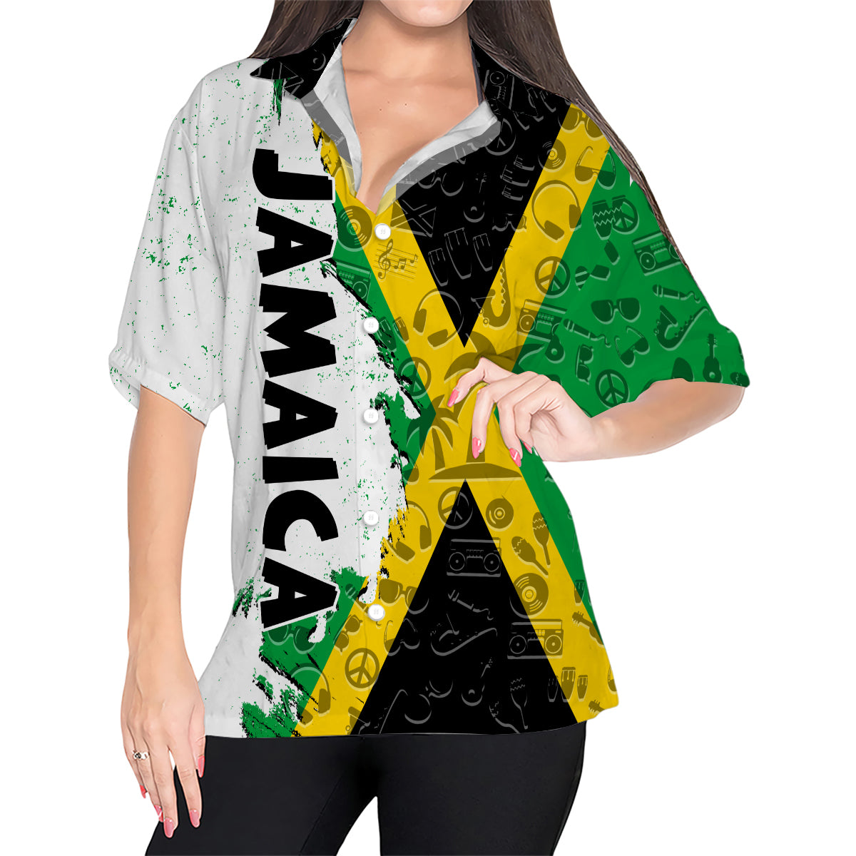 Jamaica Hawaiian Shirt With A Half Flag And Symbols