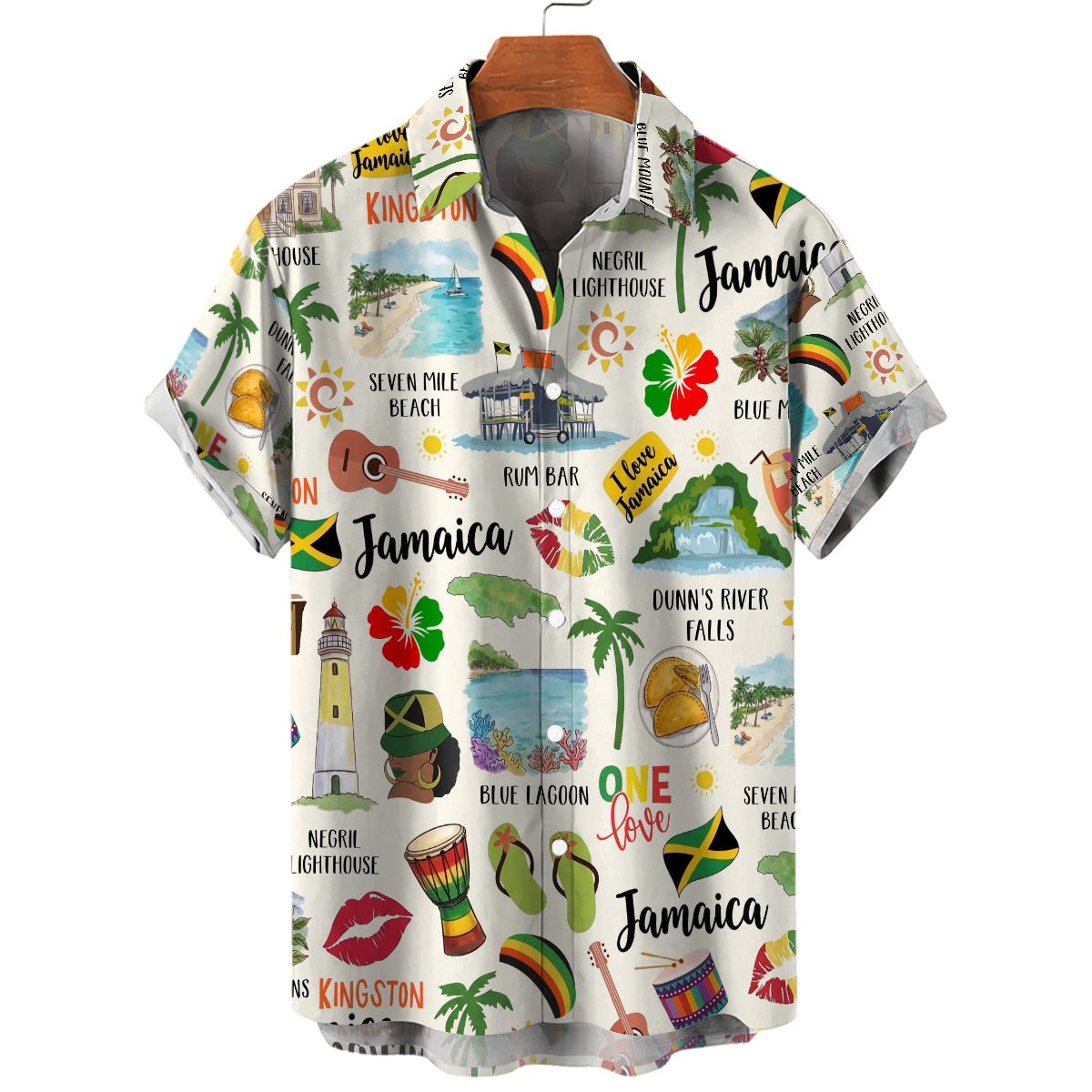 Jamaican Style Hawaiian Shirt With National Symbols