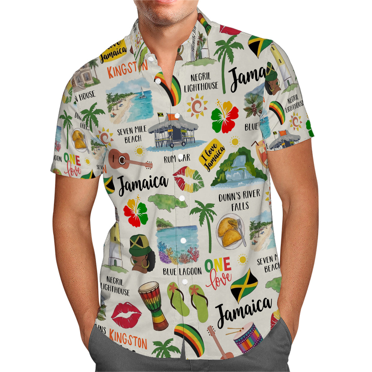 Jamaican Style Hawaiian Shirt With National Symbols