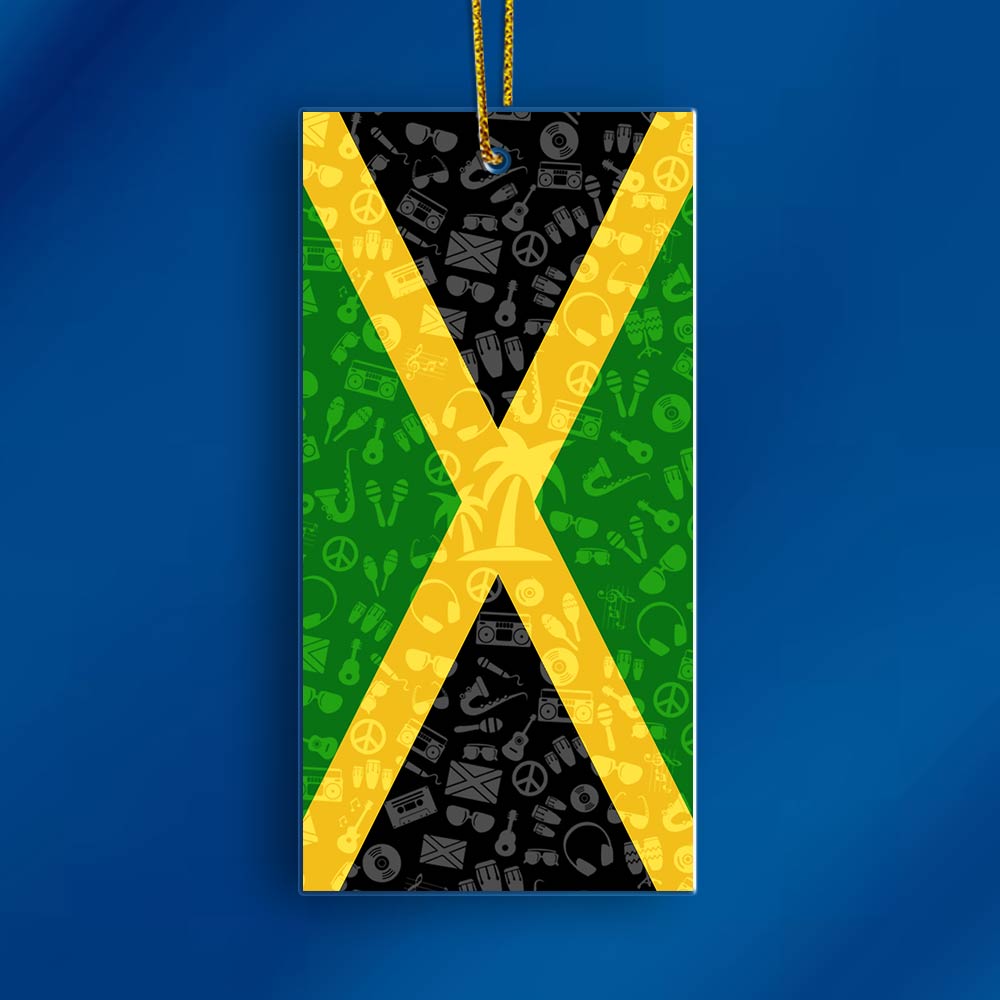 Jamaica Shaped Acrylic Ornament With Flag And Symbols
