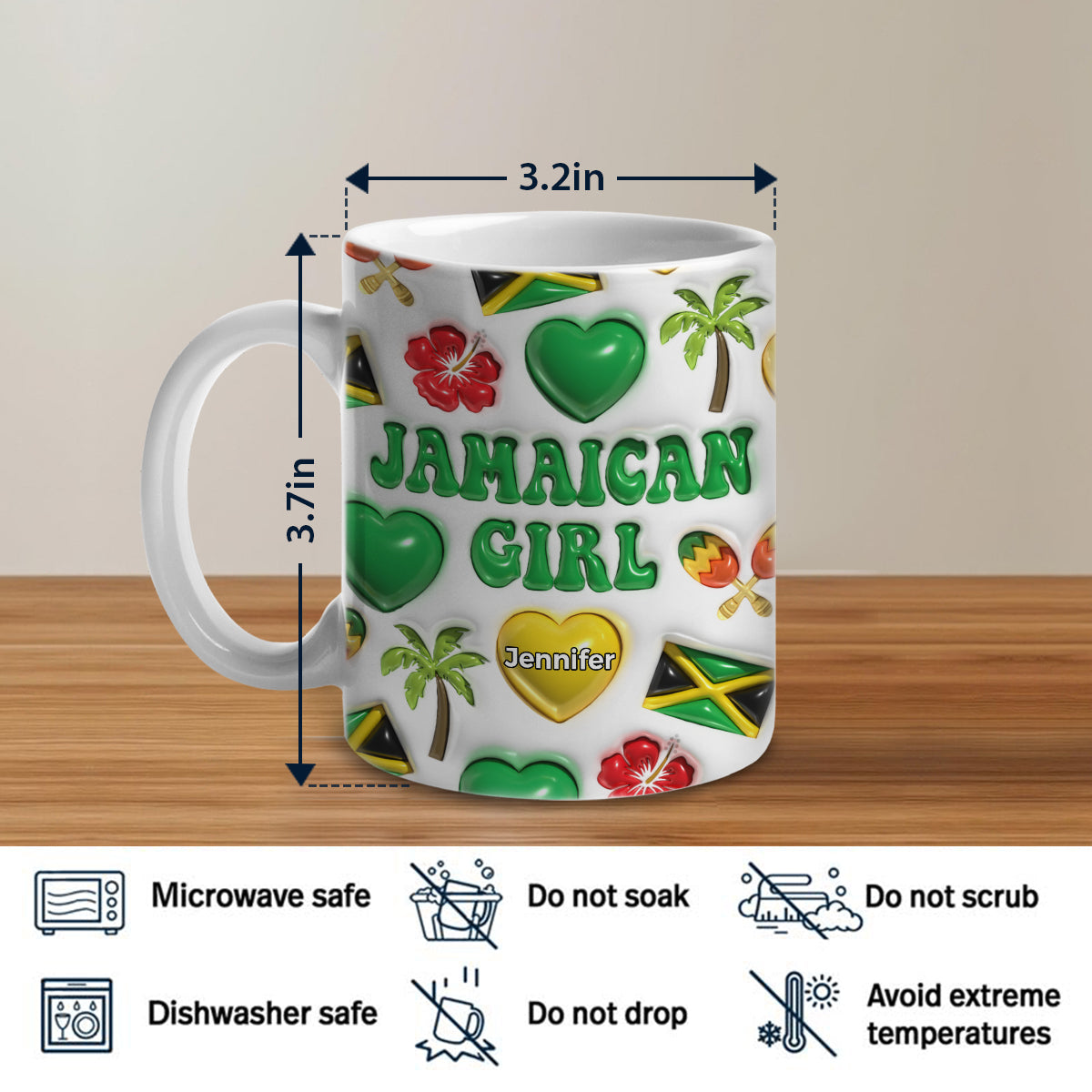Jamaican Girl Coffee Mug Cup With Custom Your Name