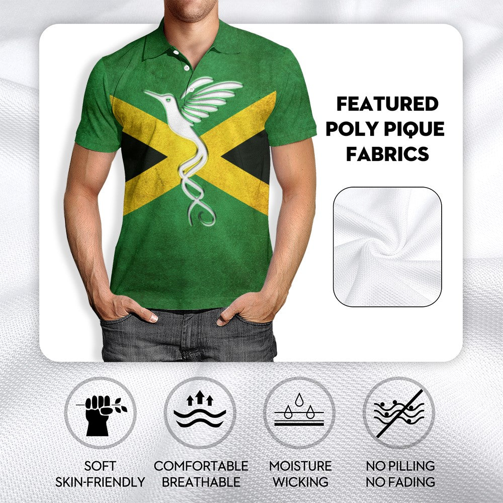 Jamaica Flag With Symbols Doctor Bird Polo Shirt