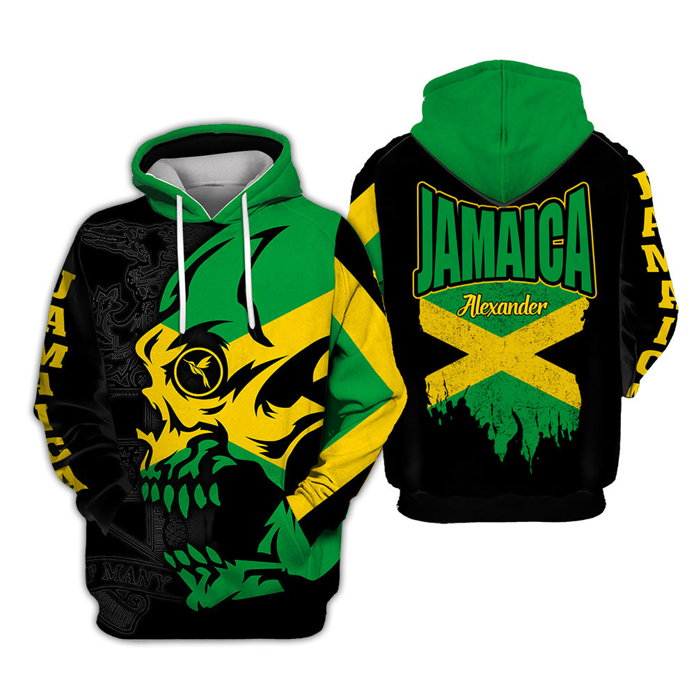 Jamaica 3D Hoodie Flag Skull Custom Your Name