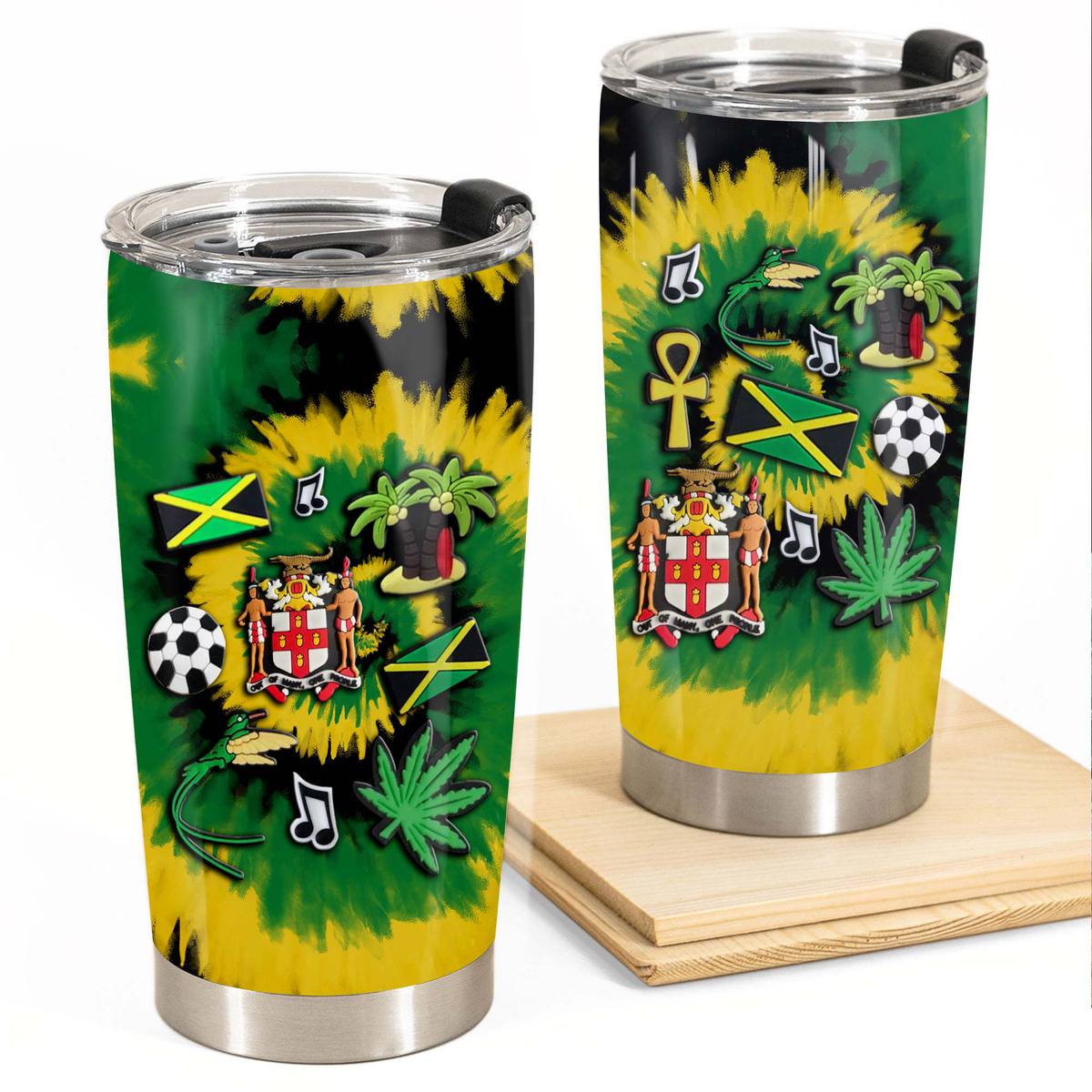 Jamaica Personalized Tumbler With Symbols Tie Dye