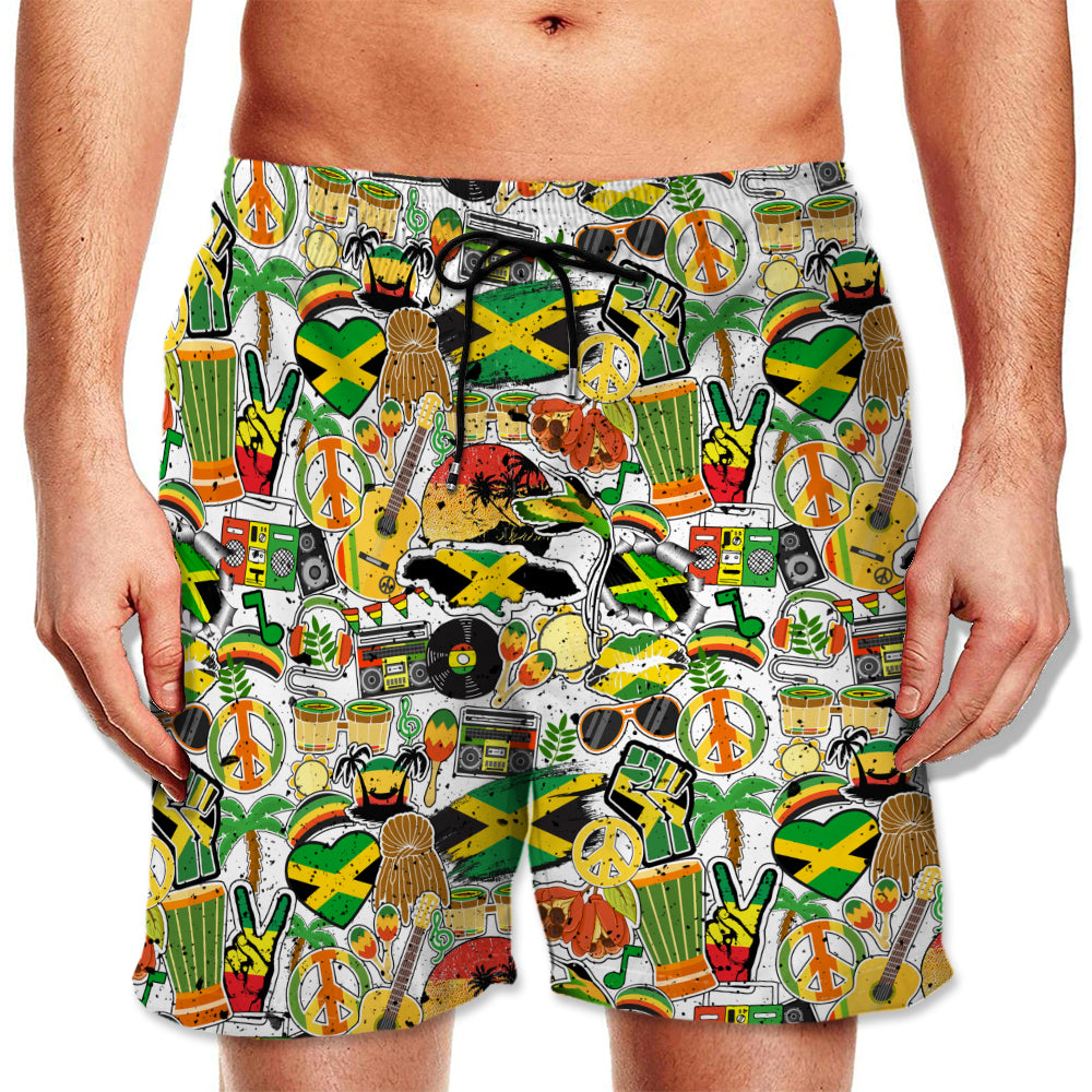 Jamaica Men Beach Shorts With Many Symbols