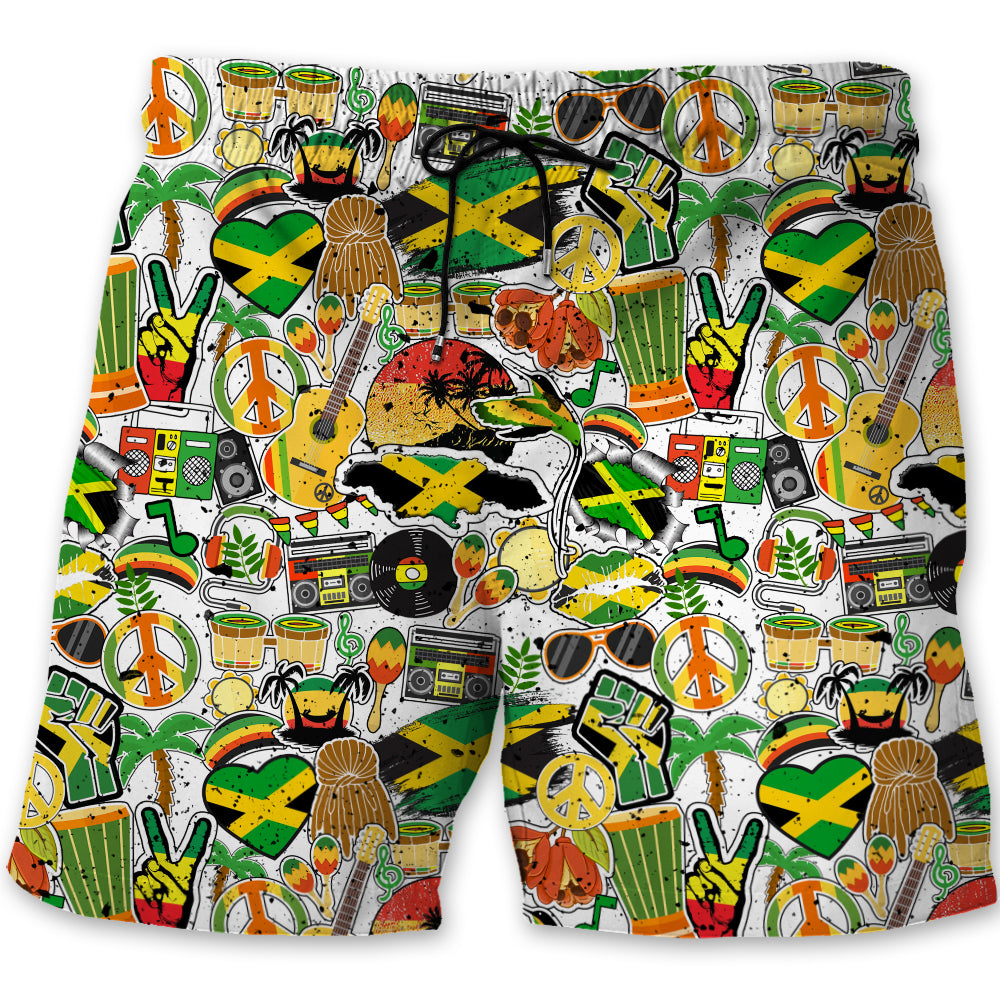 Jamaica Men Beach Shorts With Many Symbols