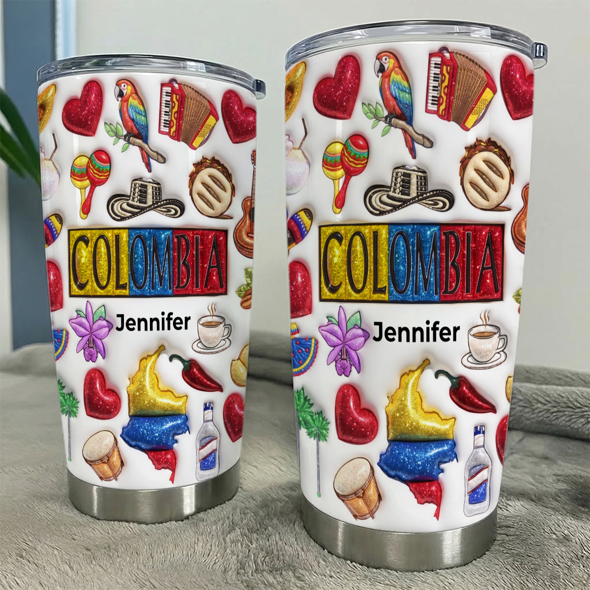 Custom Colombia Tumbler With Your Name With Glitter Effect Print