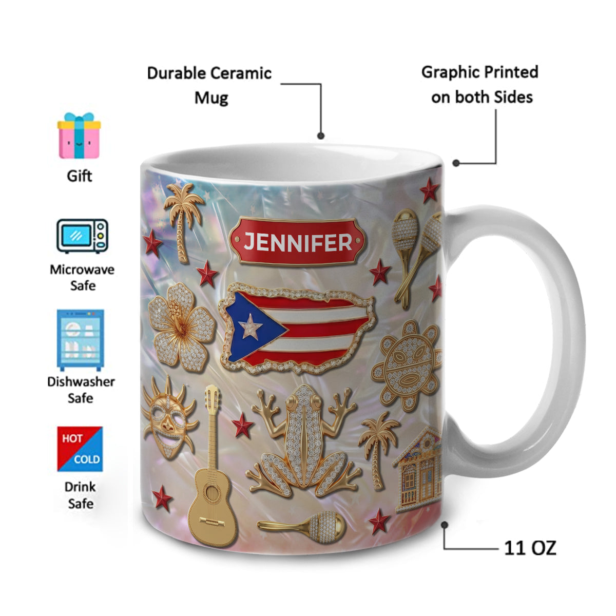 Custom Puerto Rico Mug With 3D Effect Print