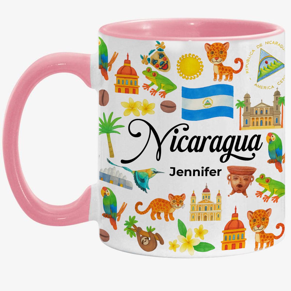 Custom Nicaragua Accent Mug With Water Symbols, Name