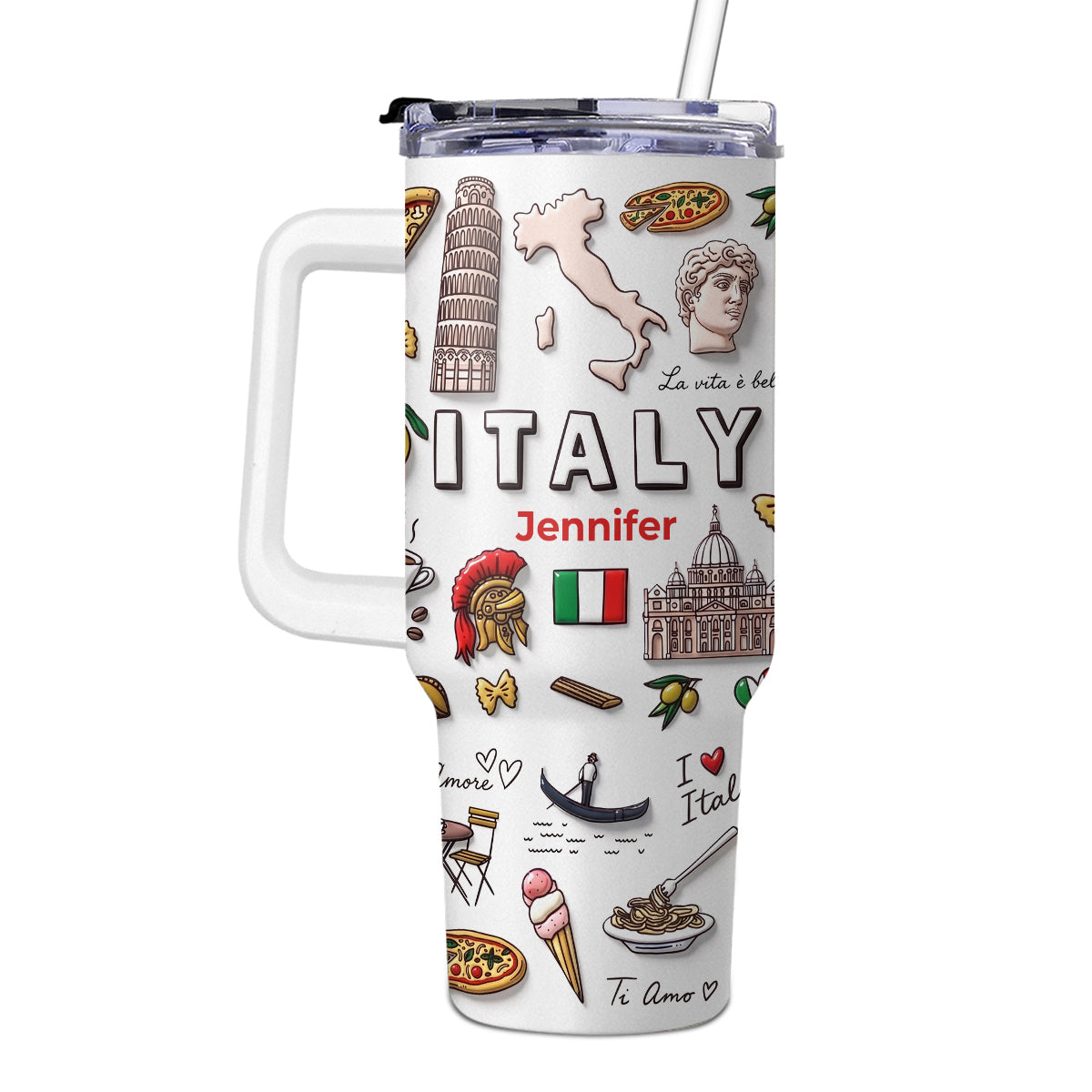 Custom Italy Symbols 40oz Tumbler With 3D Print
