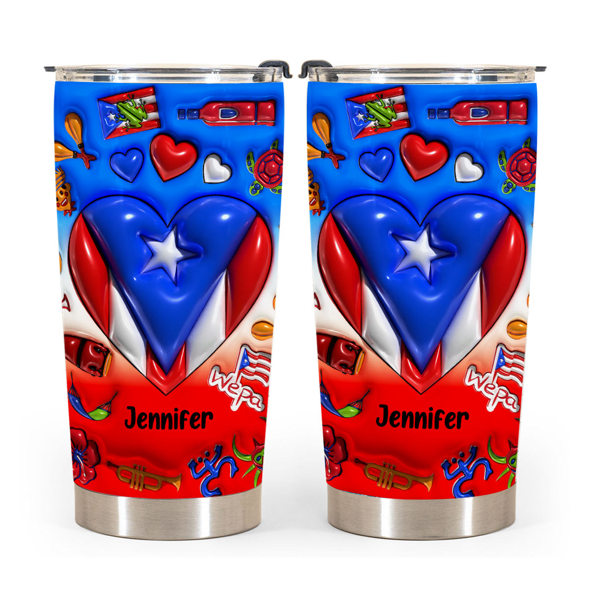 Custom Puerto Rico Heart Tumbler With Name