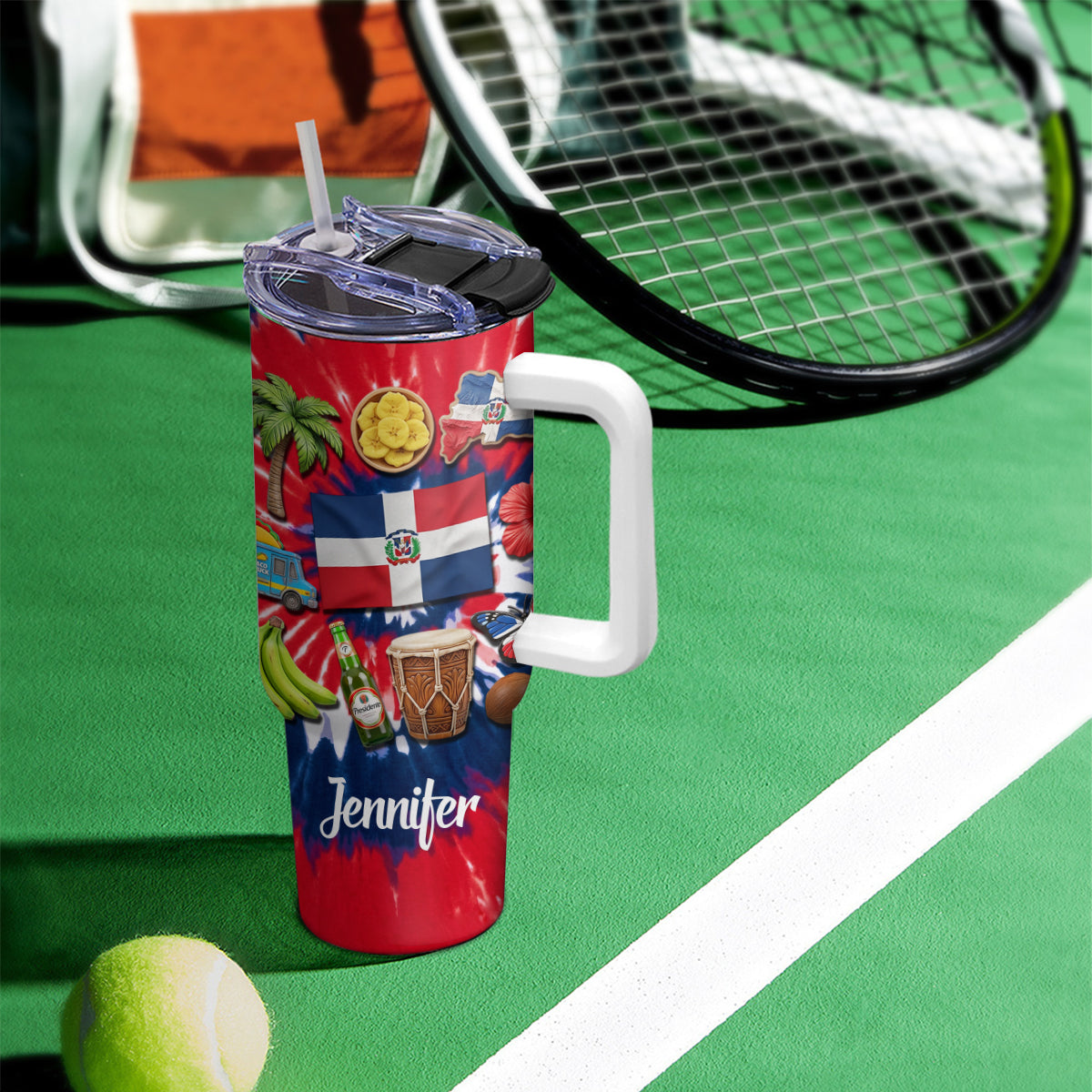 Custom Dominican Republic Symbols 40oz Tumbler With Tie Dye