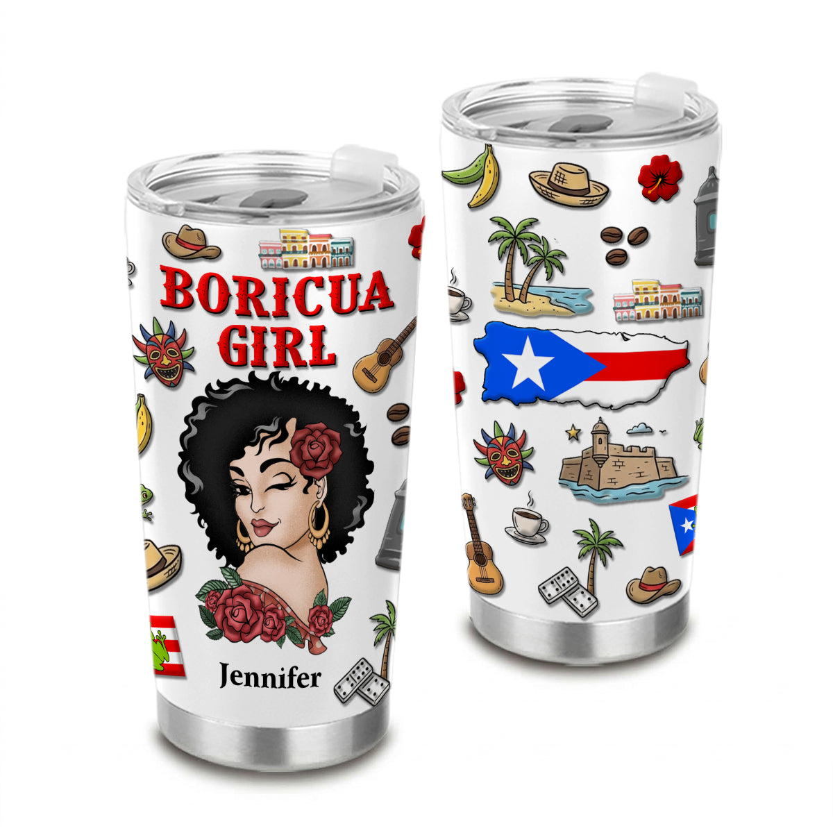 Custom Boricua Girl Tumbler 20oz With Clipart Girl
