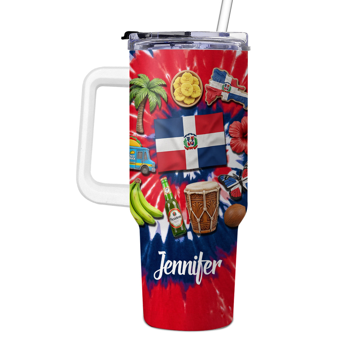 Custom Dominican Republic Symbols 40oz Tumbler With Tie Dye