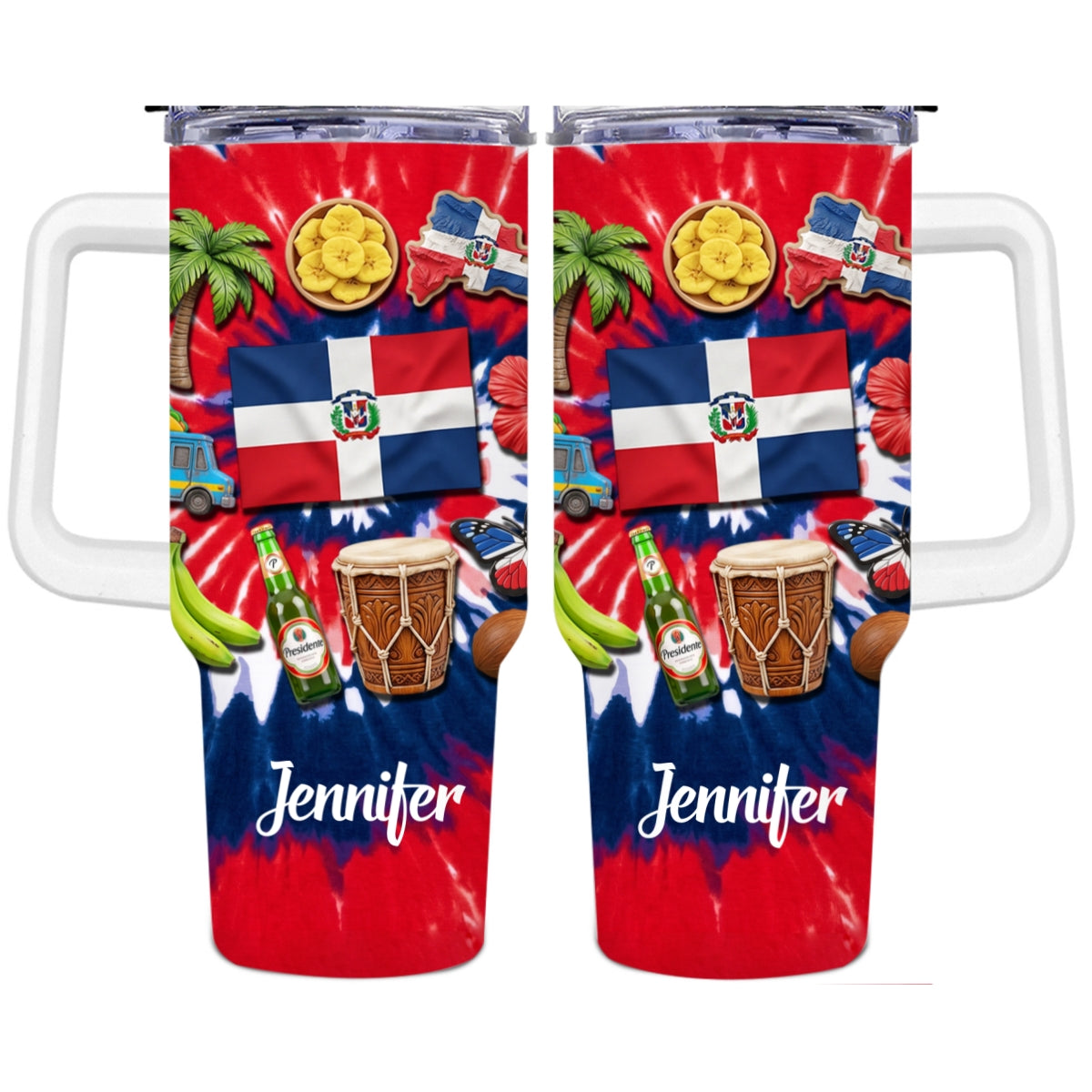 Custom Dominican Republic Symbols 40oz Tumbler With Tie Dye