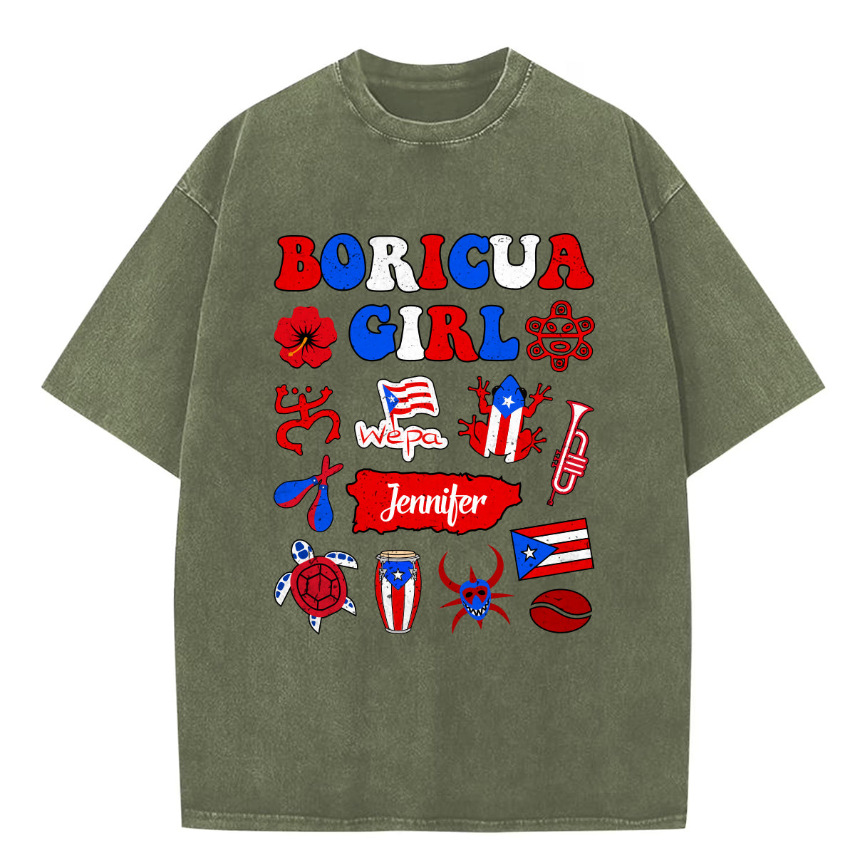 Custom Boricua Girl Washed T-shirt With Your Name