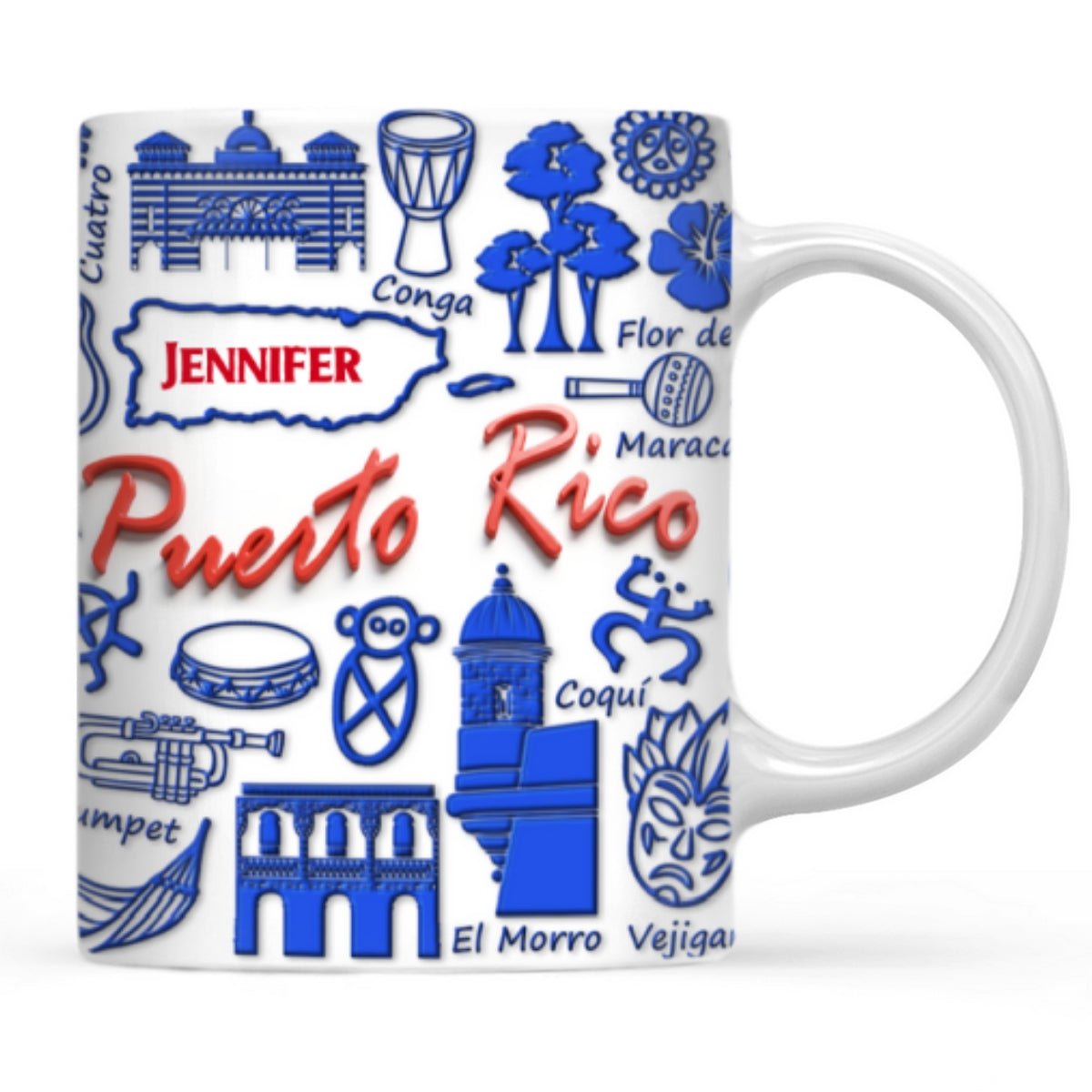 Custom Puerto Rico Red Blue Symbols And Name