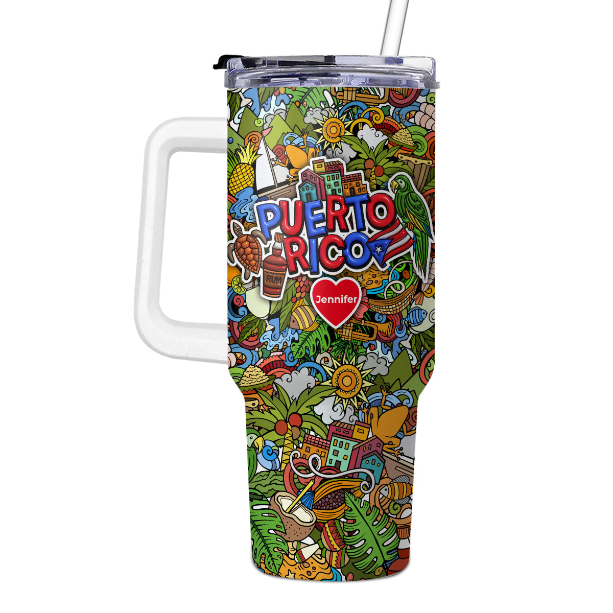Custom Puerto Rico Tumbler 40oz With Mixed Symbols