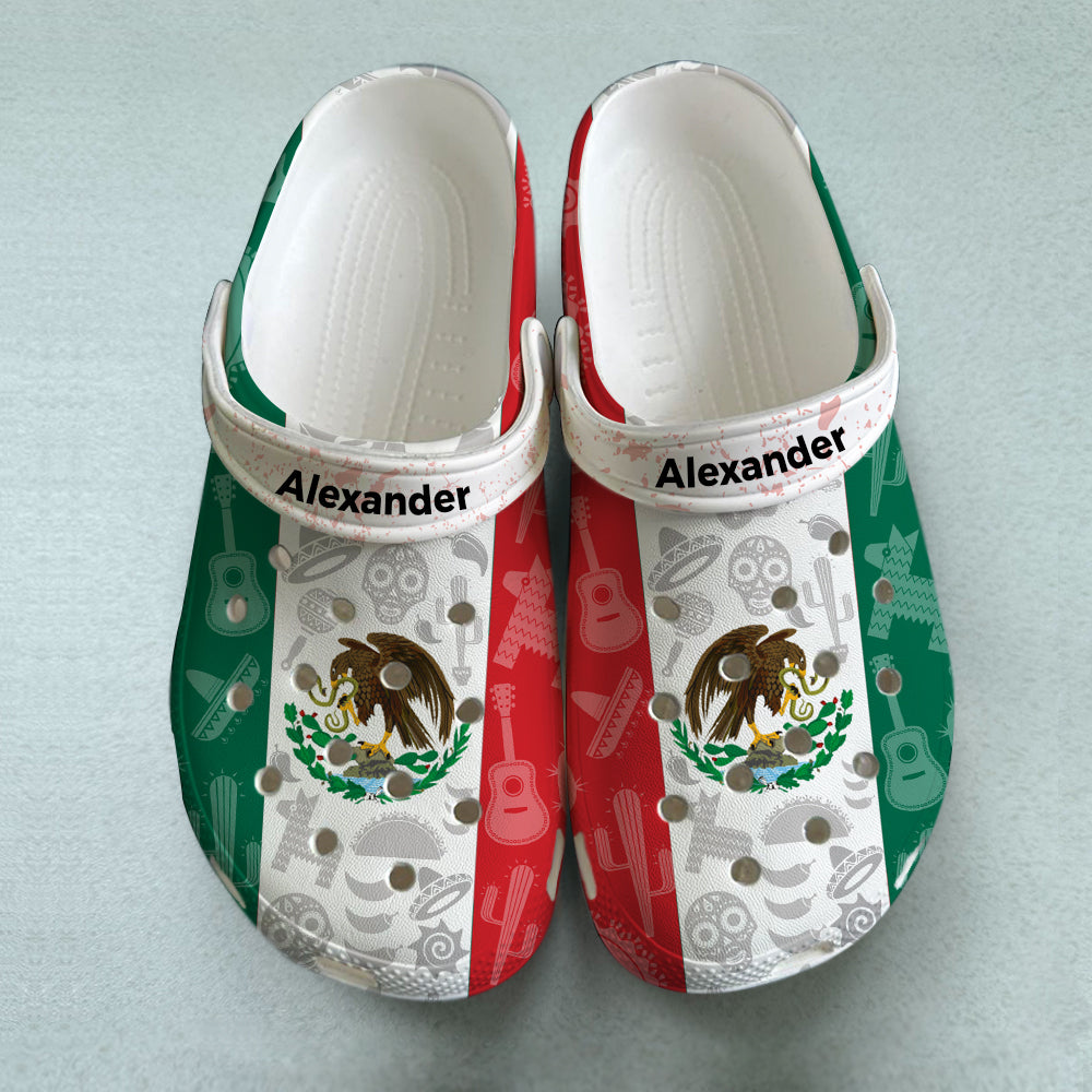 Mexico Flag Personalized Clogs Shoes With Symbols Shadow Effect