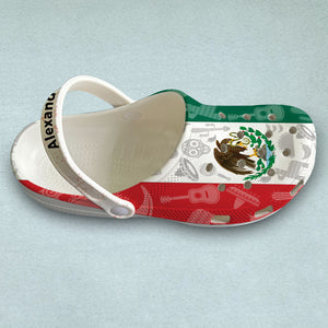 Mexico Flag Personalized Clogs Shoes With Symbols Shadow Effect