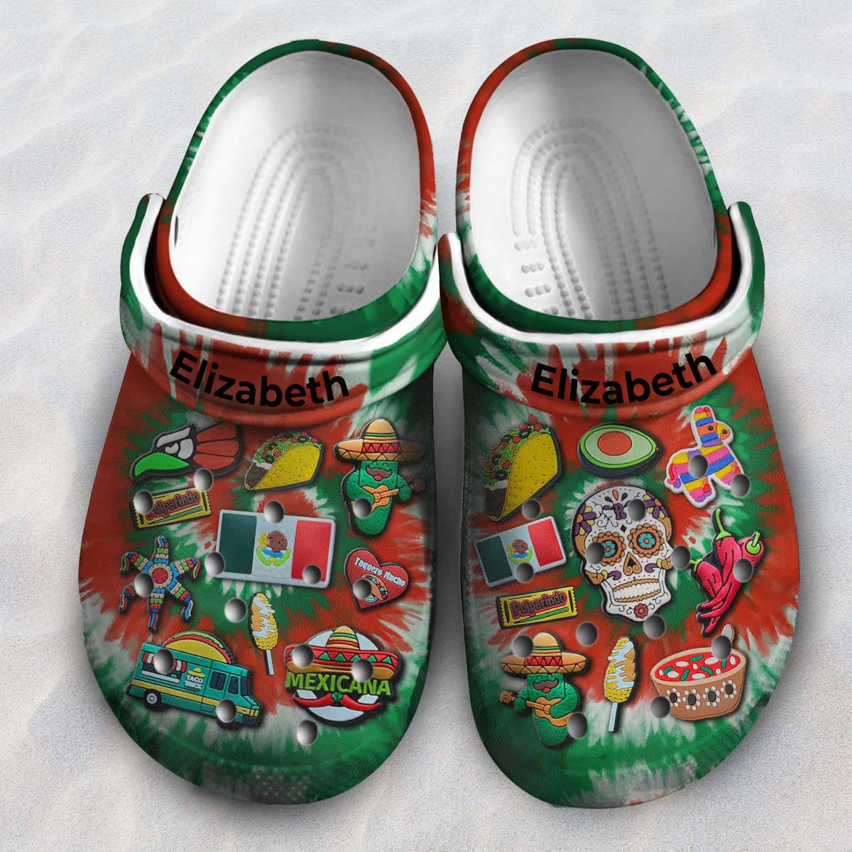 Mexican Personalized Clogs Shoes With Symbols Tie Dye