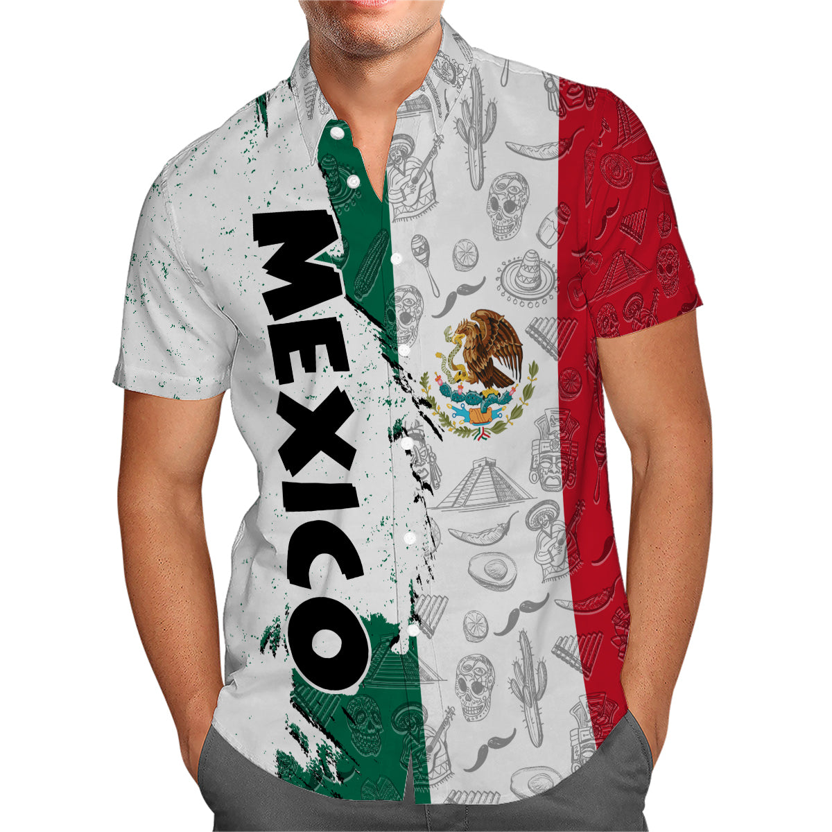 Mexico Hawaiian Shirt With A Half Flag And Symbols
