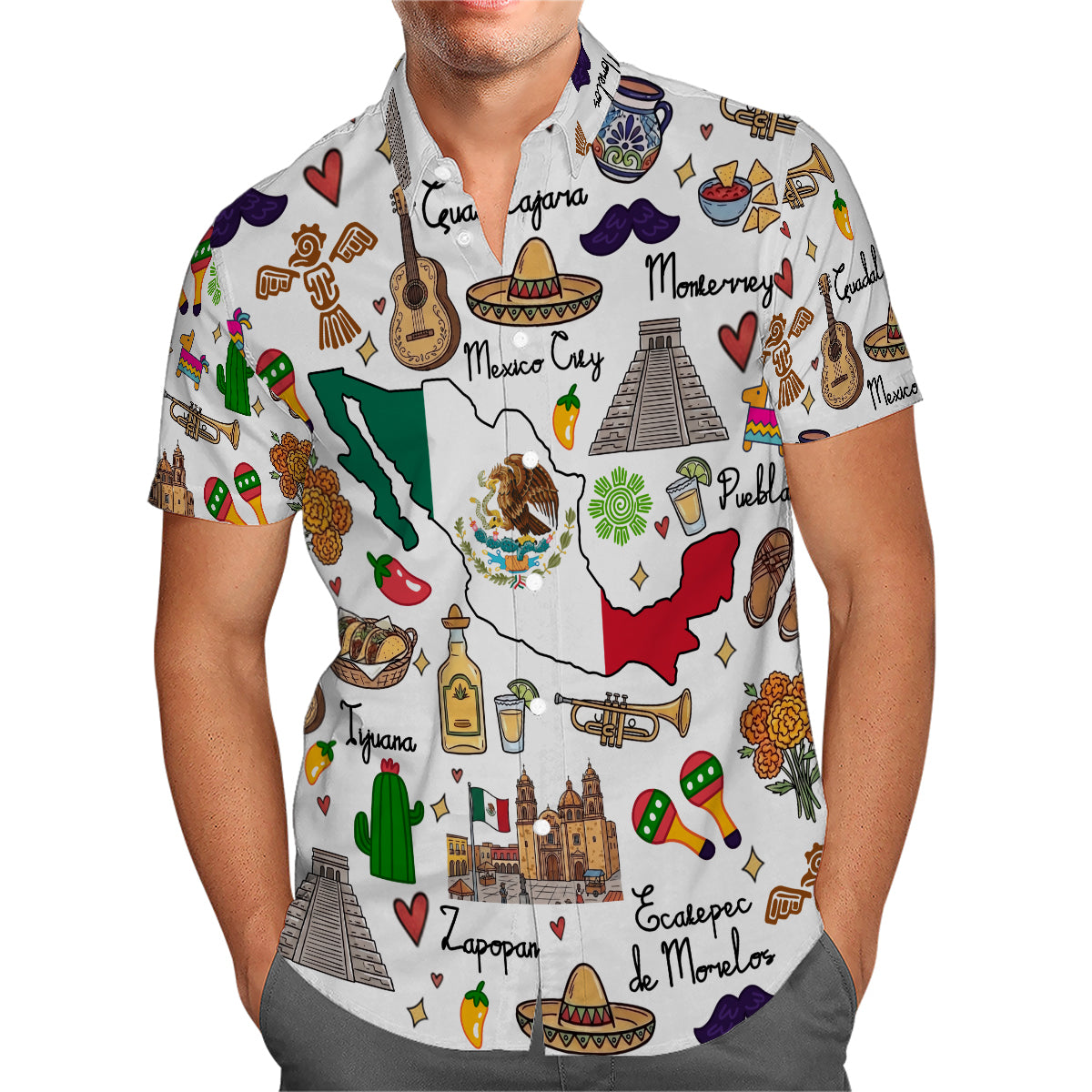 Mexico Hawaiian Shirt with Cultural Doodle Icons