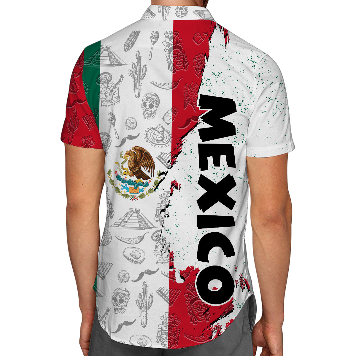 Mexico Hawaiian Shirt With A Half Flag And Symbols