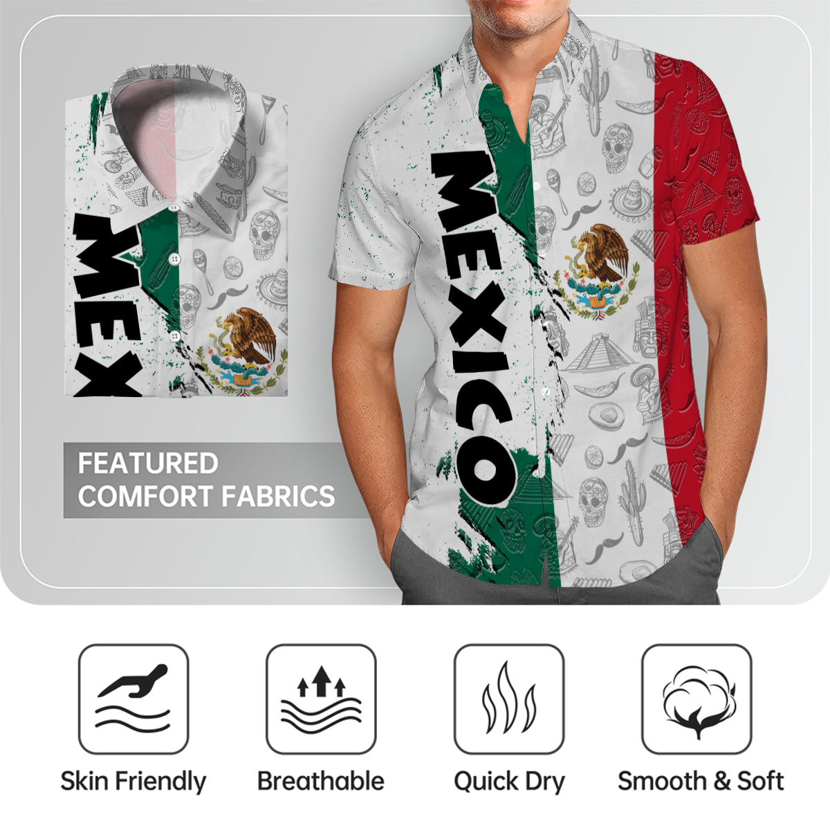 Mexico Hawaiian Shirt With A Half Flag And Symbols