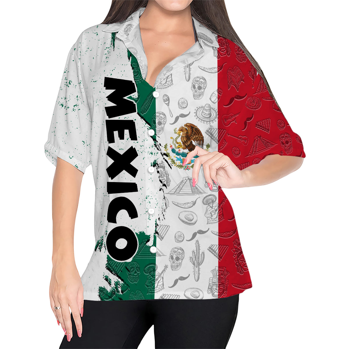 Mexico Hawaiian Shirt With A Half Flag And Symbols