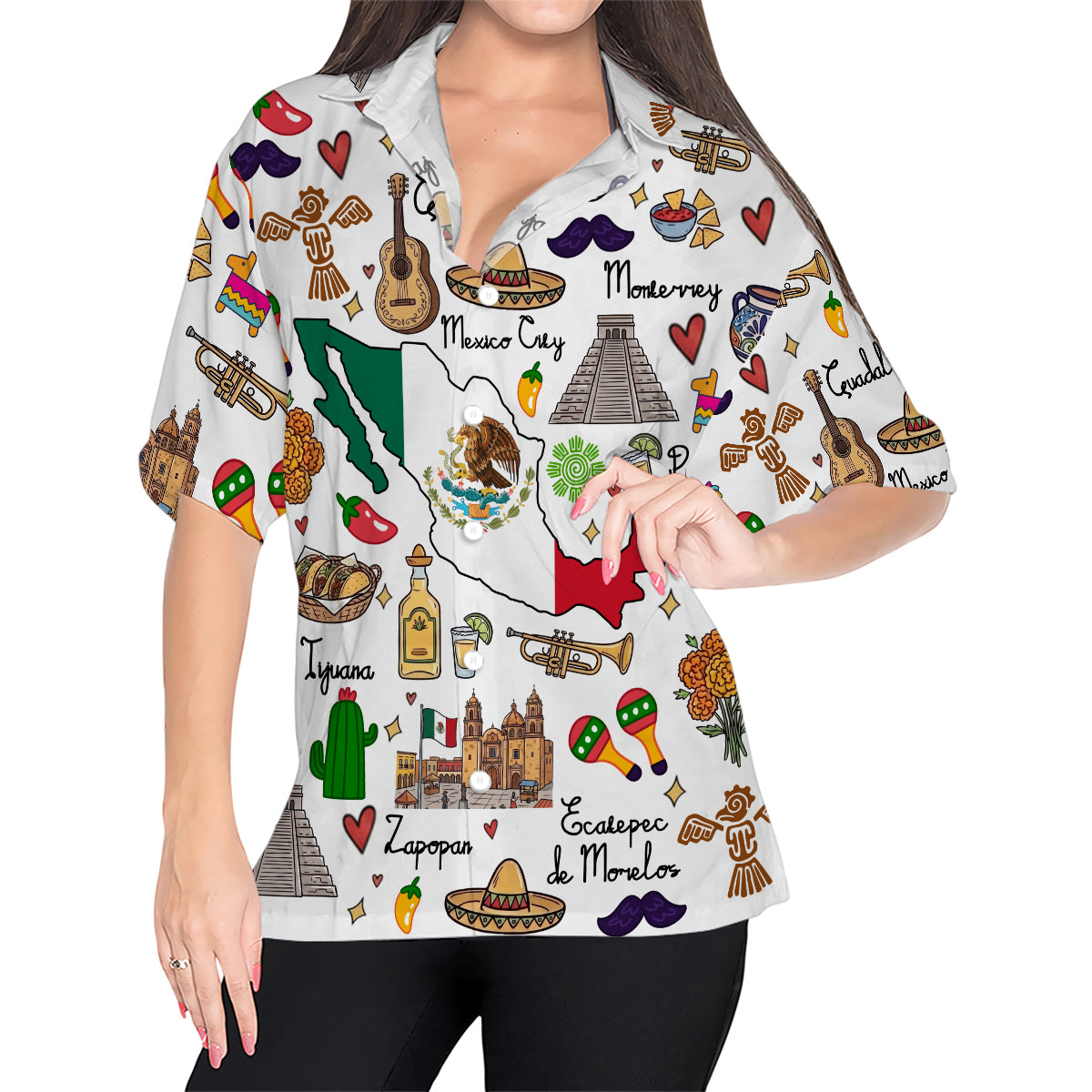 Mexico Hawaiian Shirt with Cultural Doodle Icons