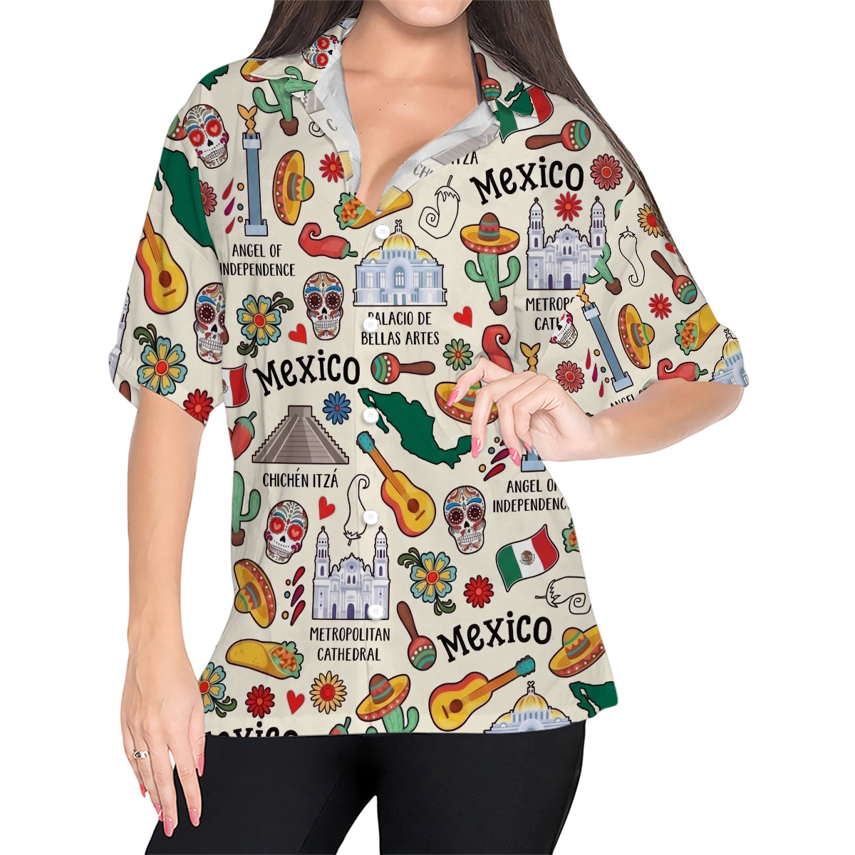 Mexico Style Hawaiian Shirt With National Symbols