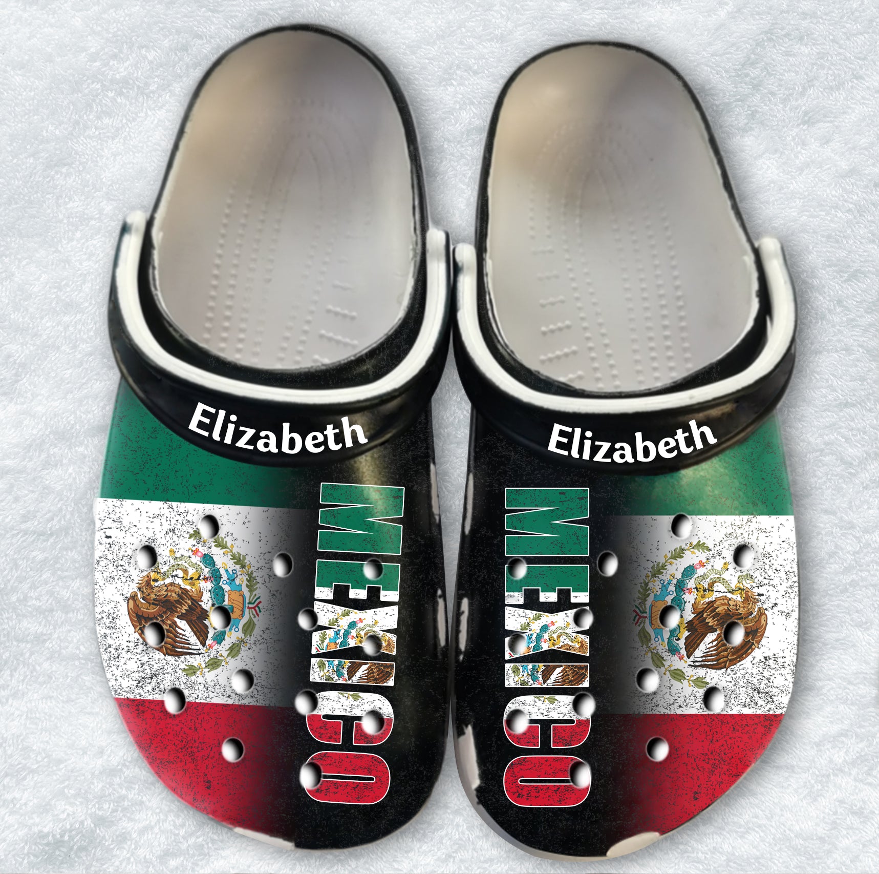 Mexico Personalized Clogs Shoes With A Half Flag
