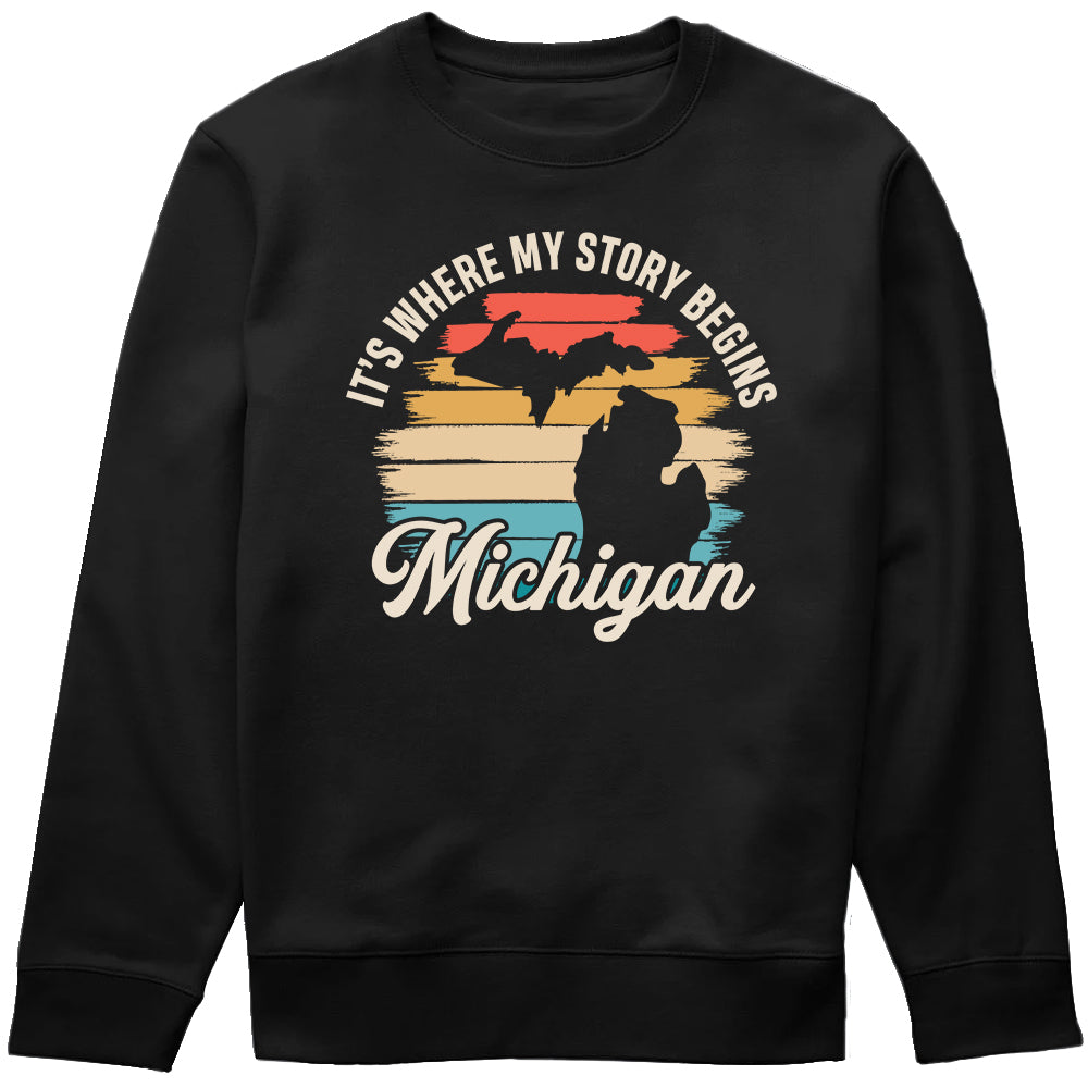 Michigan It's Where My Story Begins T-shirt Vintage Retro