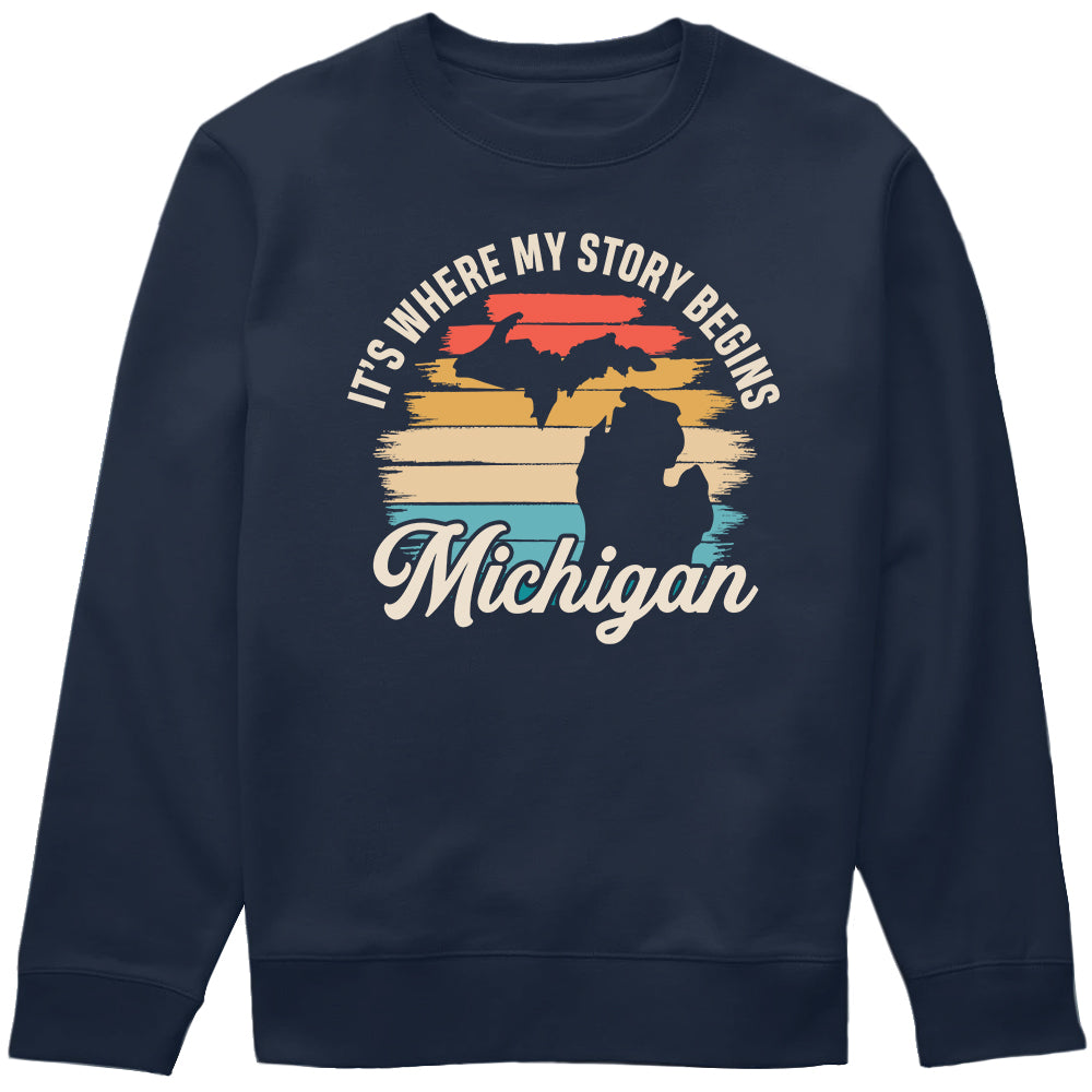 Michigan It's Where My Story Begins T-shirt Vintage Retro
