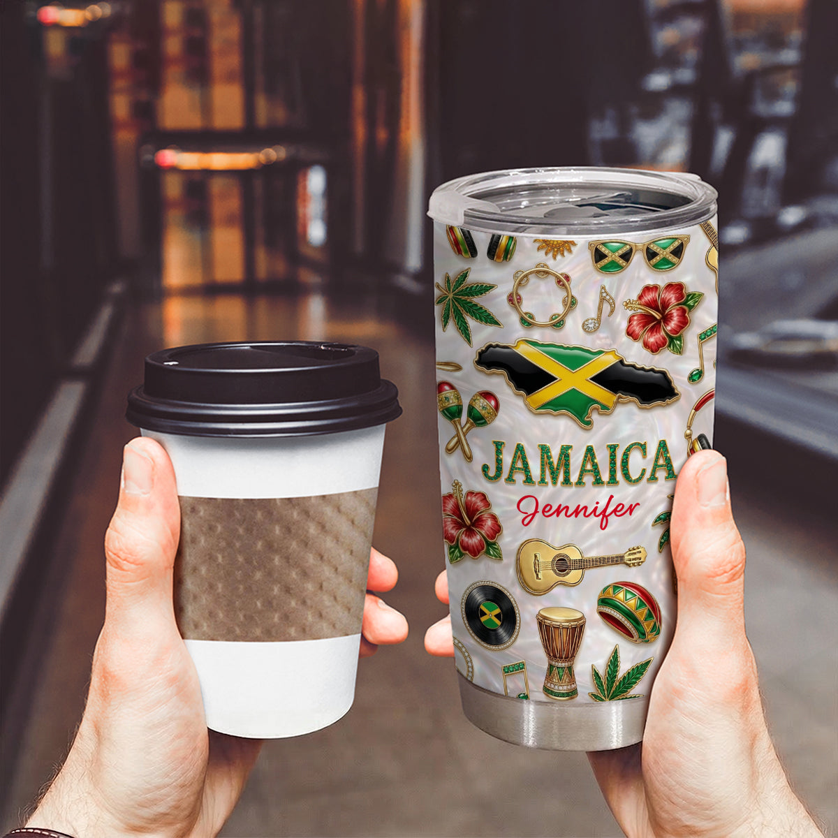 Custom Jamaica Tumbler With Jamaica Glitter Effect