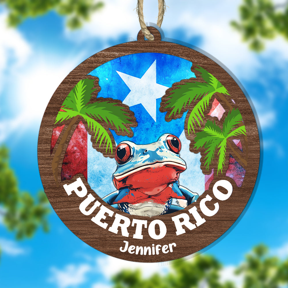 Custom Puerto Rico Suncatcher Ornament With Coqui