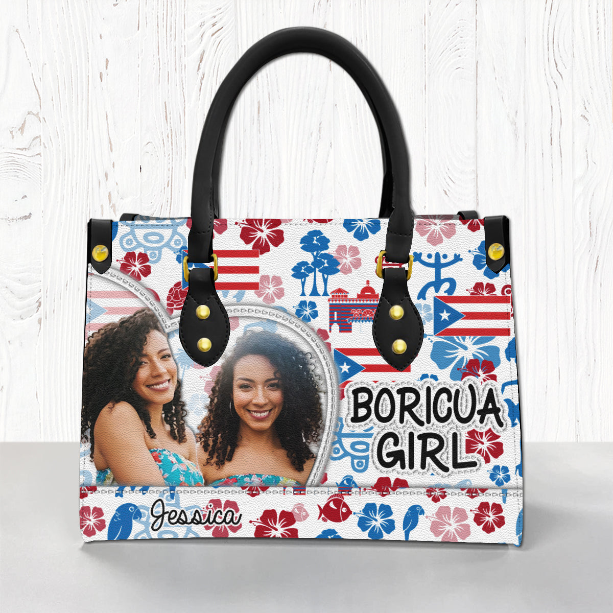 Personalized Boricua Girl Leather Handbag Purse