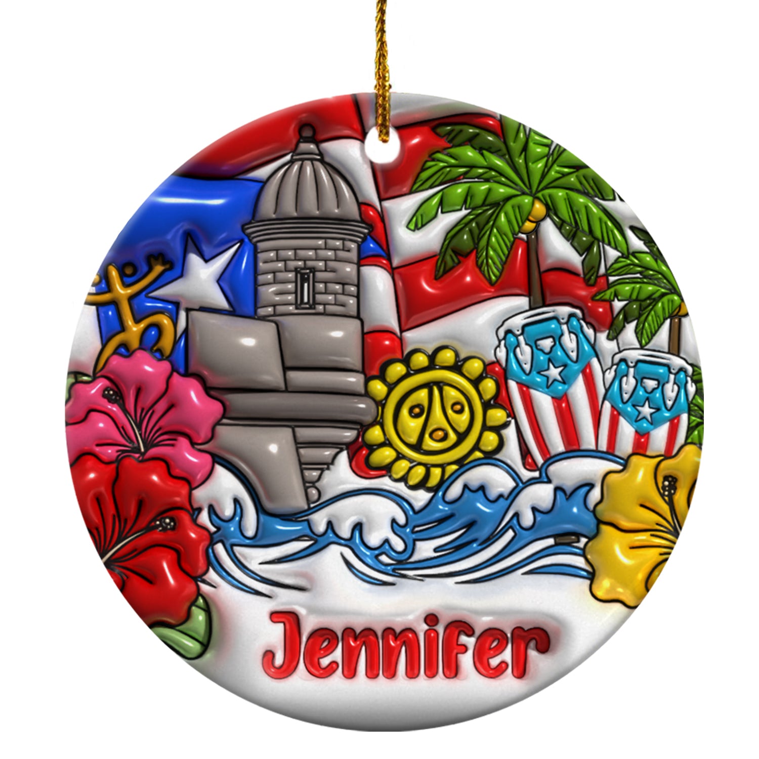 Personalized Puerto Rico Christmas Ceramic Ornament