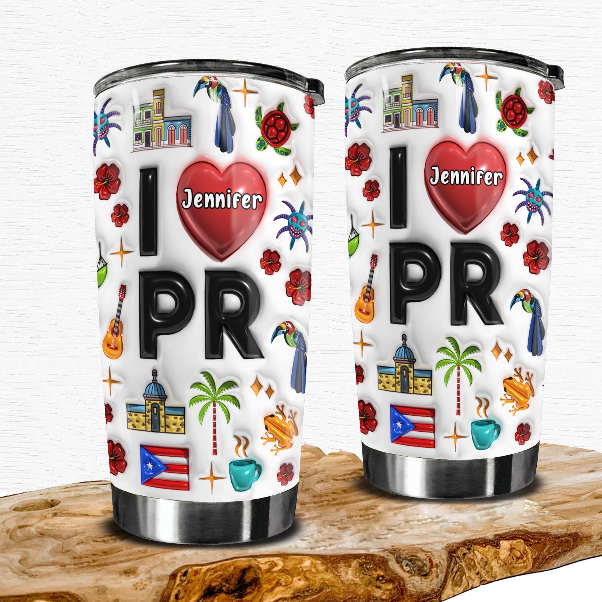 Custom I Love Puerto Rico With Symbols Tumbler