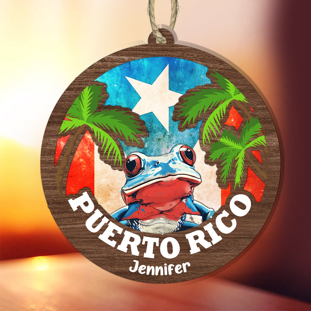 Custom Puerto Rico Suncatcher Ornament With Coqui