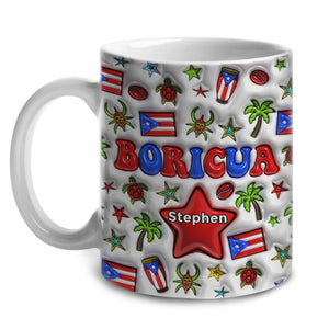 Puerto Rico Boricua Custom Coffee Mug Cup With Flag And Symbols