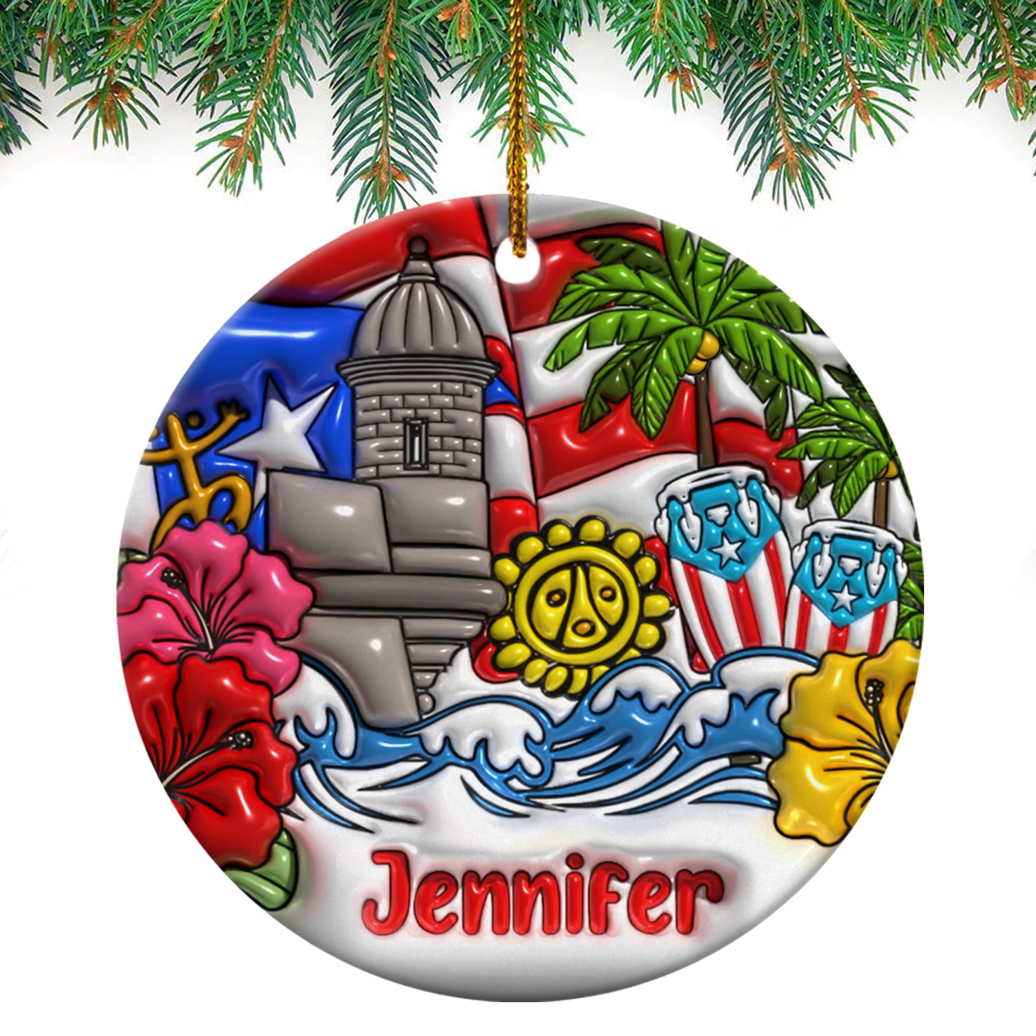 Personalized Puerto Rico Christmas Ceramic Ornament