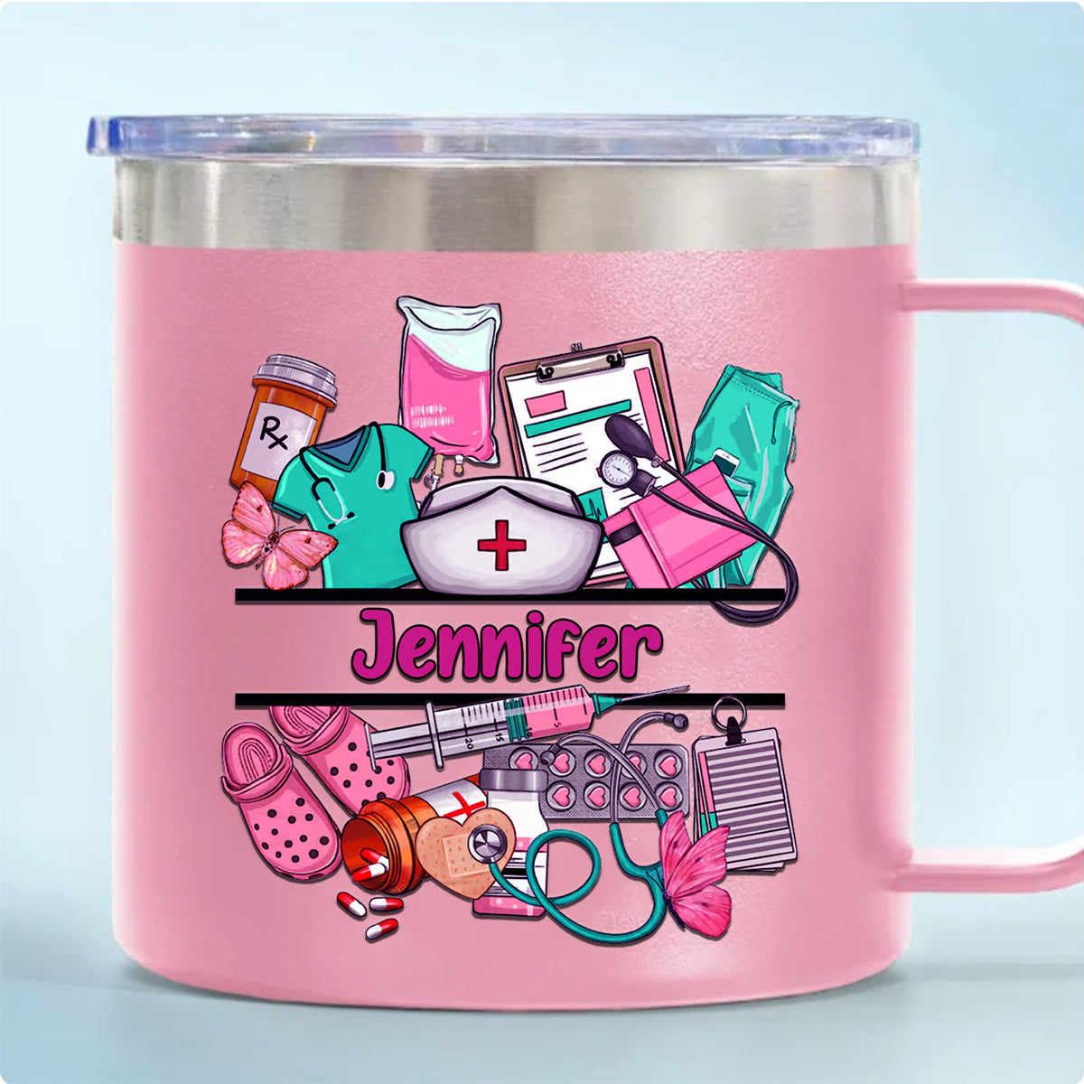 Nurse Personalized 14oz Stainless Steel Tumbler With Handle